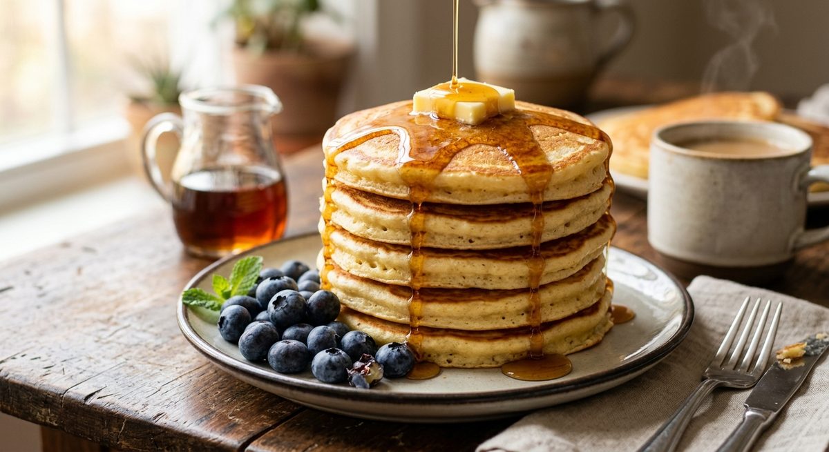 Američki pancakes s javorovim sirupom i borovnicama