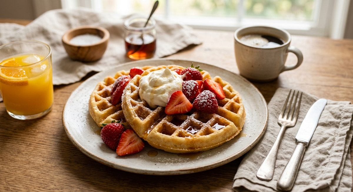 Belgijski waffles s šlagom i jagodama
