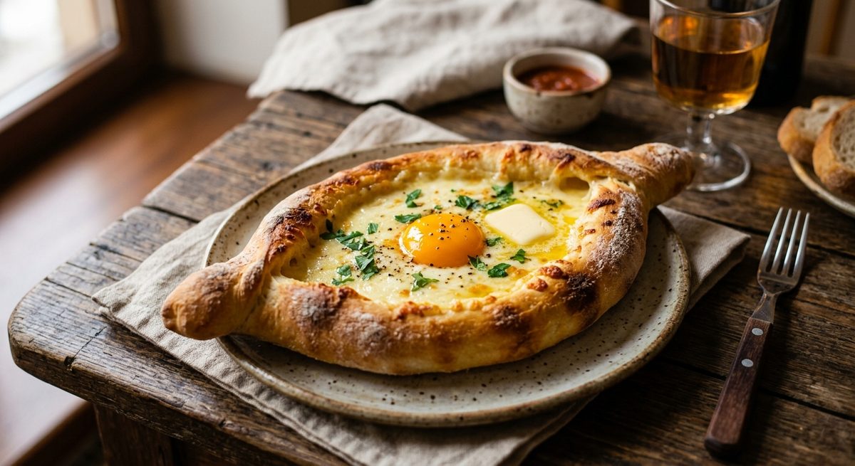 Gruzijski khachapuri sa sirom i jajetom