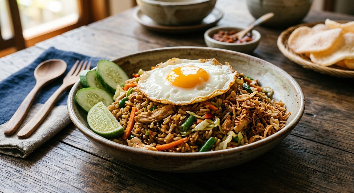 Indonezijski nasi goreng s jajetom i povrcem