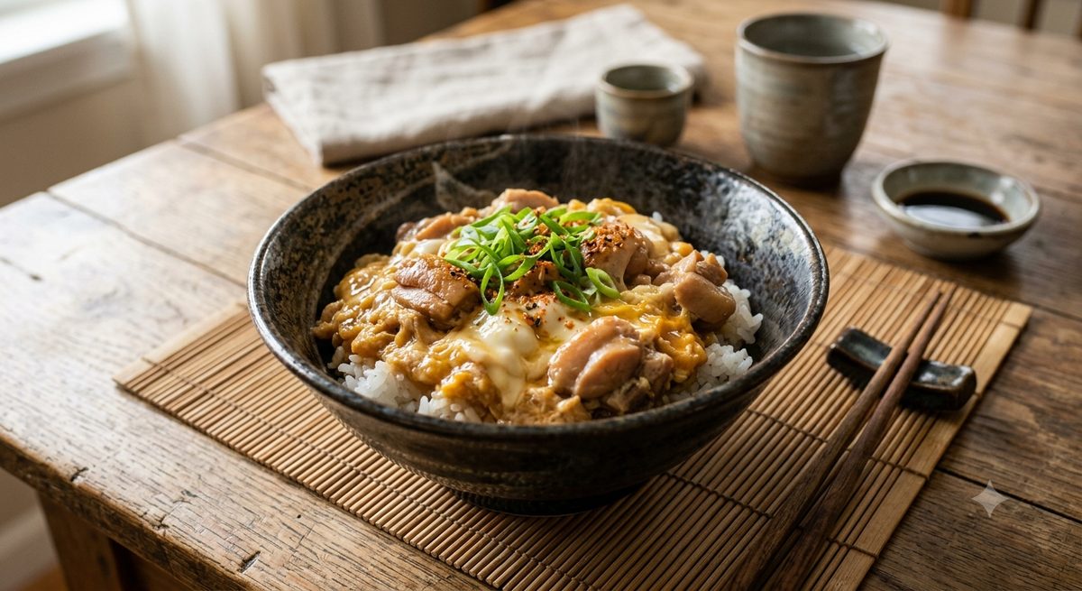 Japanski oyakodon poslužen u zdjeli s rižom