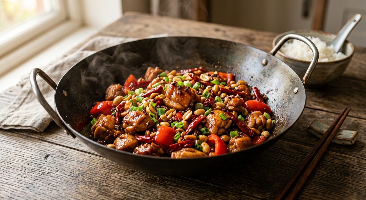 Kung Pao piletina s kikirikijem i povrćem u woku